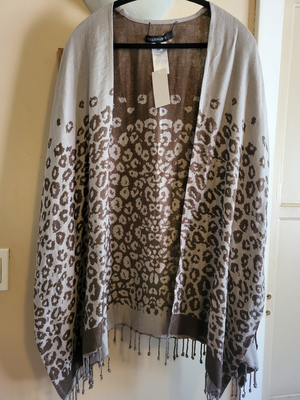 Colleen Lopez Taupe and Brown Leopard Print Open Front Poncho